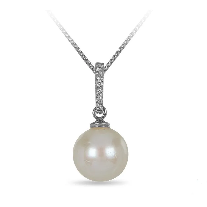14K White Gold Pearl and Diamond Necklace
