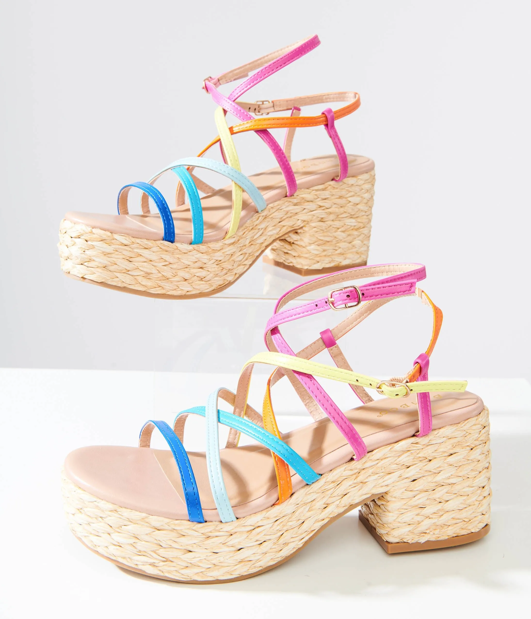 1970s Rainbow Woven Platform Sandals - Vintage Retro Fashion Trend