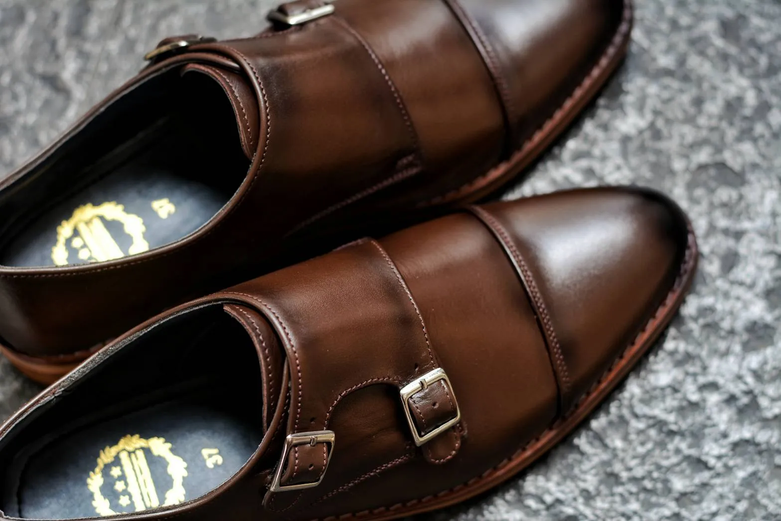 504 Men's Double Monk Strap Shoes in Mocha Paint with Painted Finish