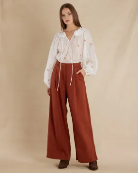 Alexandra Linen Pant in Rust.