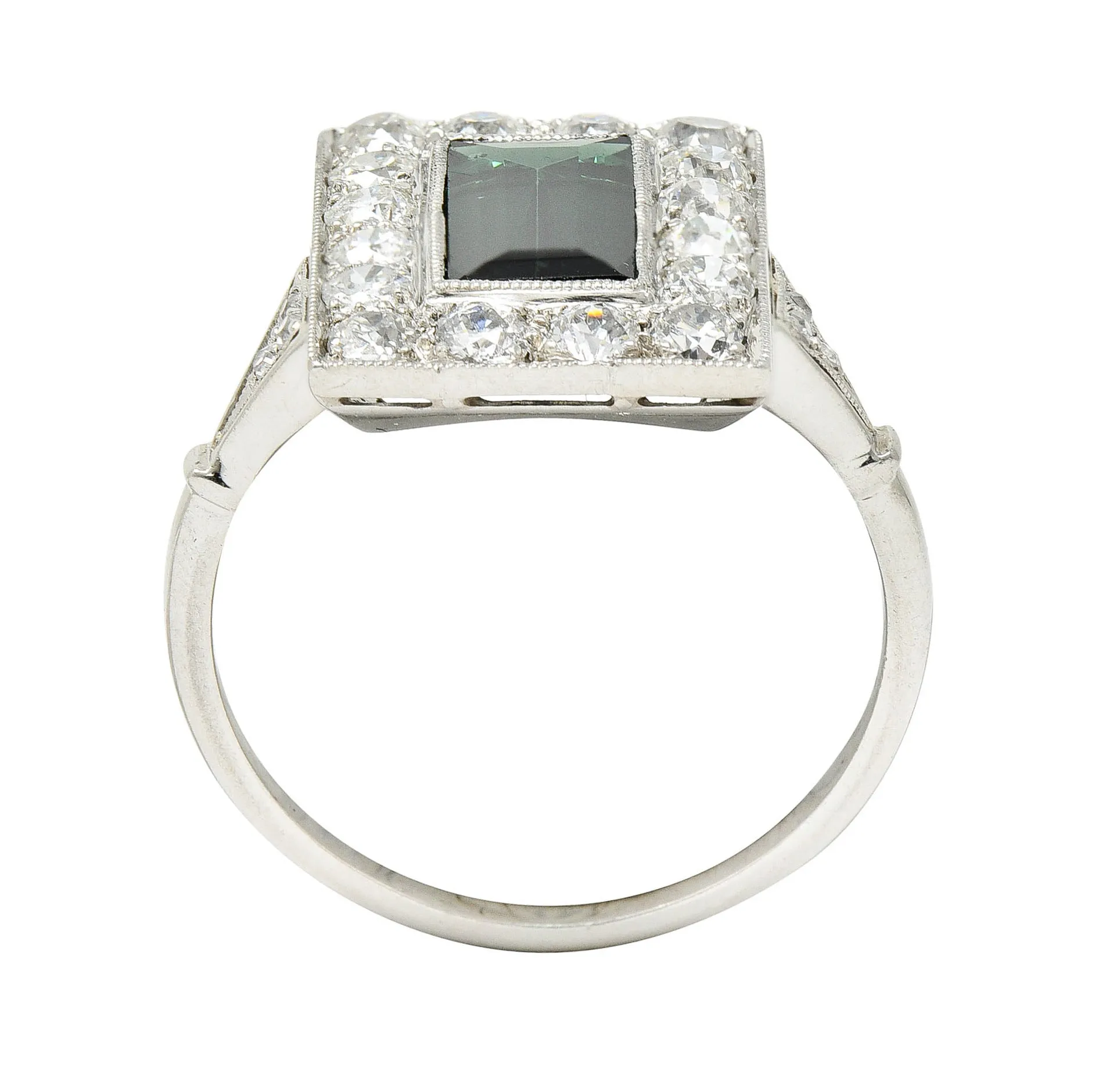 Art Deco Green Tourmaline 1.00 CTW Diamond Platinum Halo Cocktail Ring
