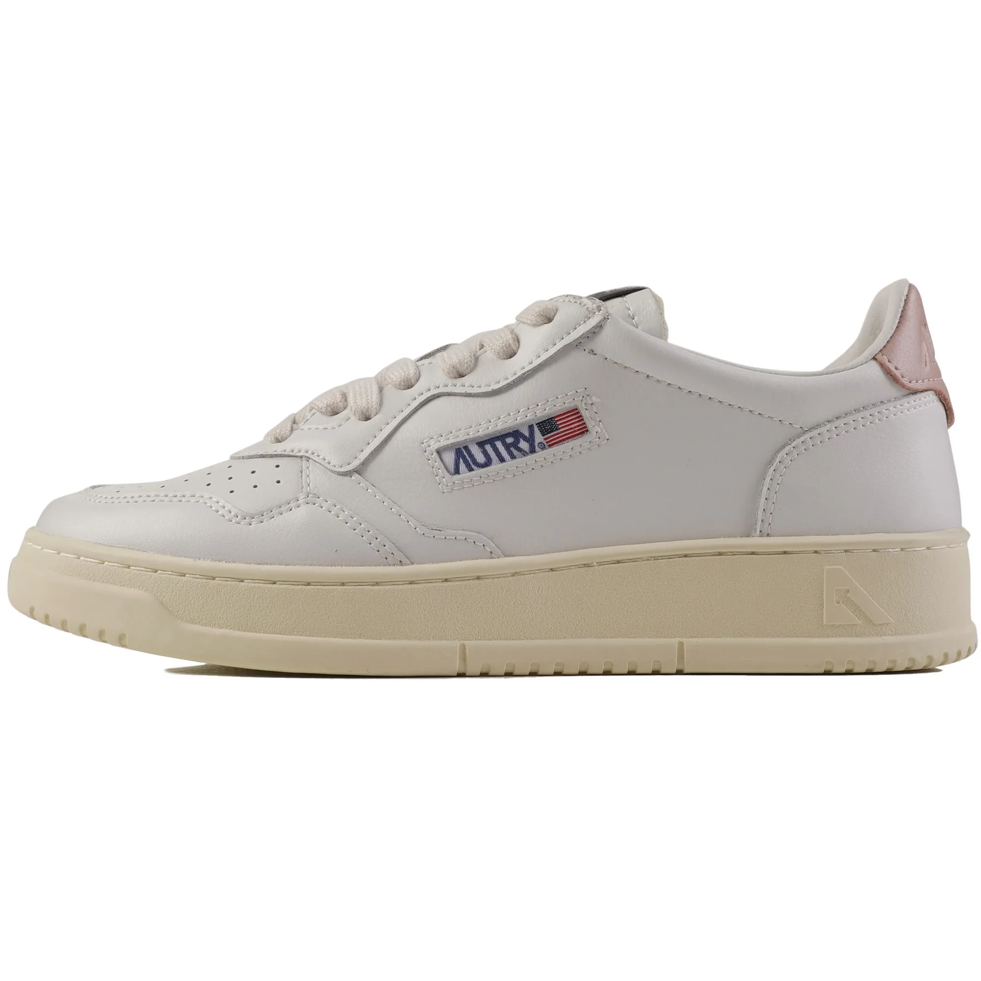 Autry Women's White and Pink Low Medalist Sneaker