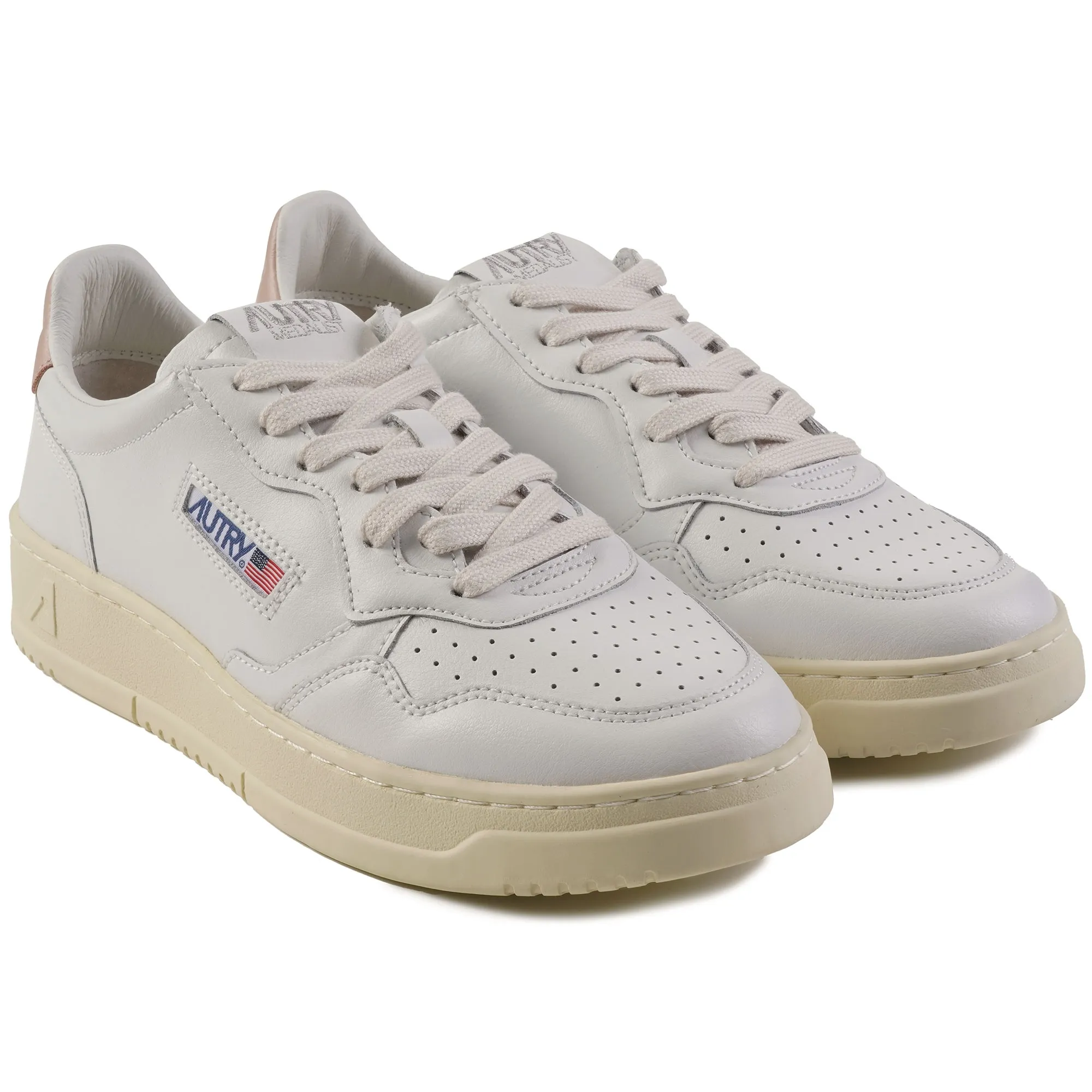 Autry Women's White and Pink Low Medalist Sneaker