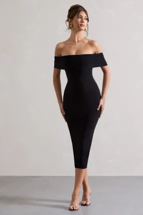 Averie Black Bodycon Off the Shoulder Midi Dress