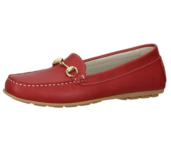 bama Damen Mokassin Echtleder-Slipper mit Metall-Applikation Made in Portugal 1095315 Rot
