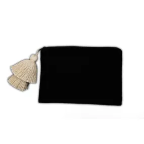 Black Cotton Pouch with Cream Tassel