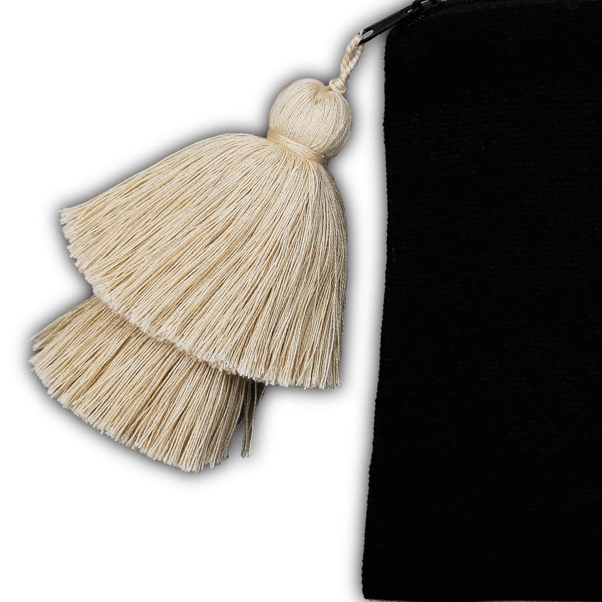 Black Cotton Pouch with Cream Tassel