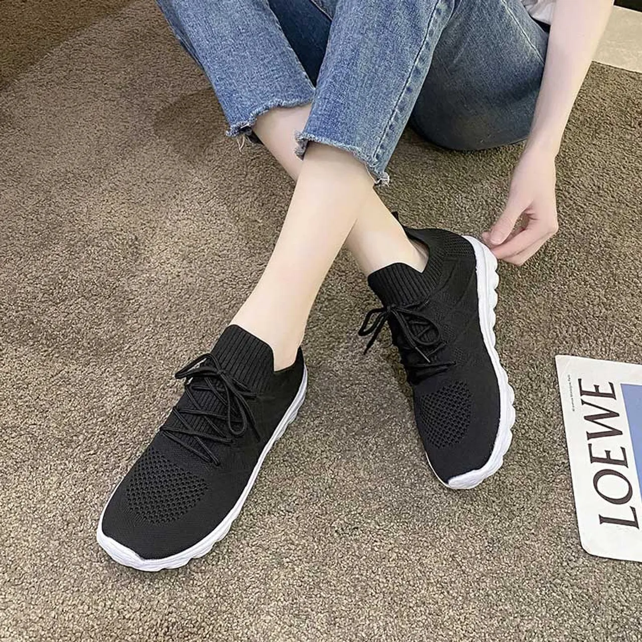 Black Flyknit Sneaker with Stripe Texture - Casual Shoe 2949