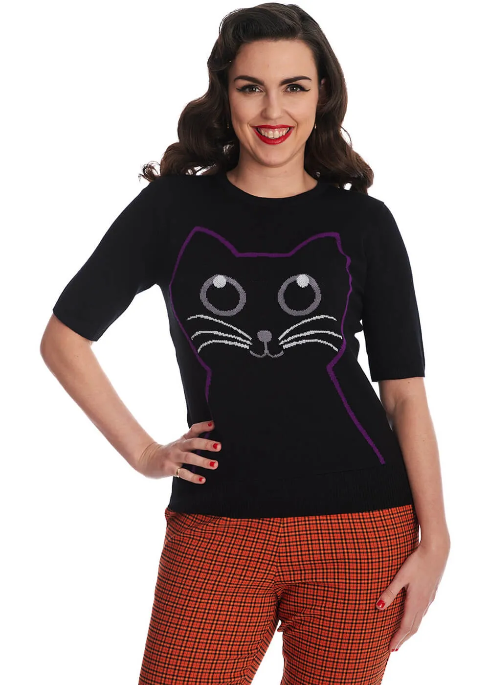 Black Kitty Cat 1940s Vintage Style Sweater - Banned