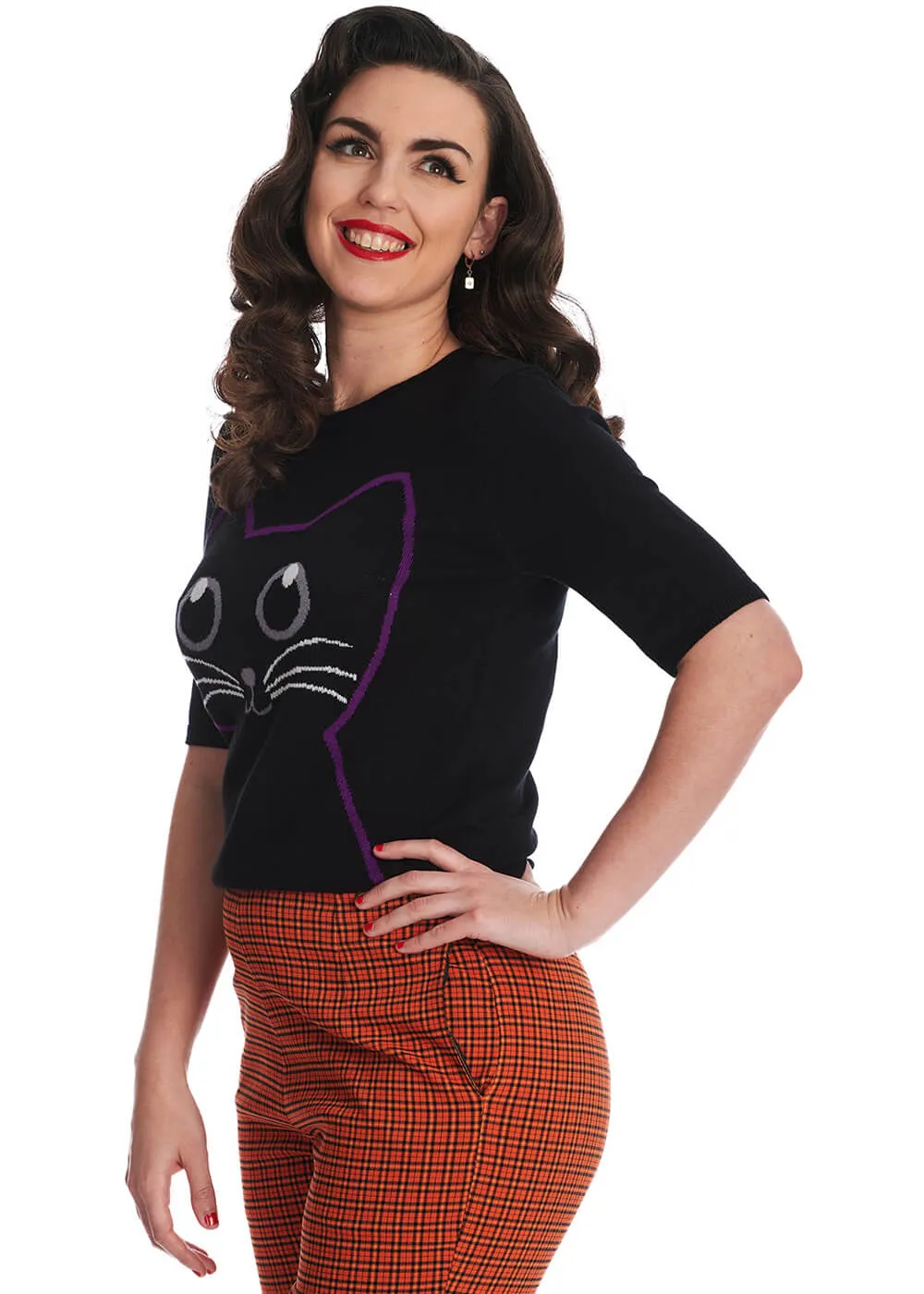 Black Kitty Cat 1940s Vintage Style Sweater - Banned