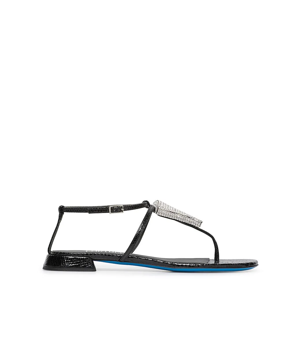 Black Leather Jewel Sandals