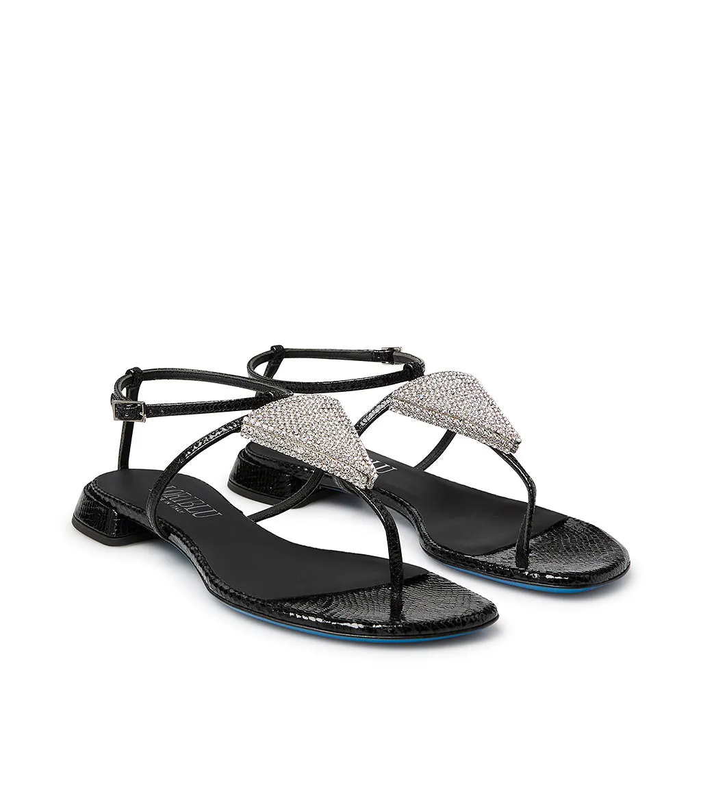 Black Leather Jewel Sandals