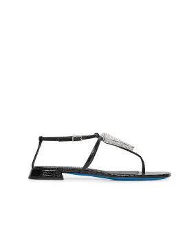 Black Leather Jewel Sandals