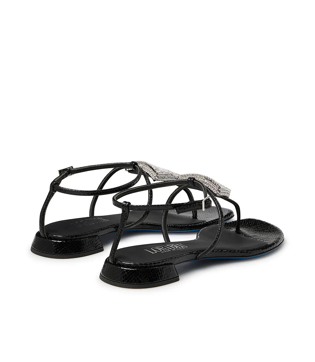 Black Leather Jewel Sandals