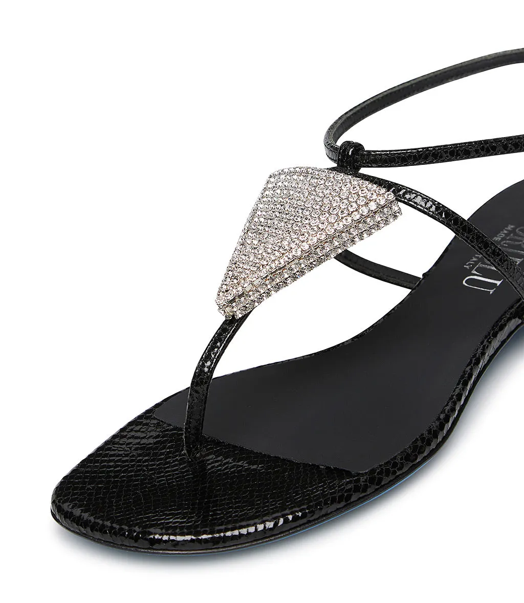 Black Leather Jewel Sandals