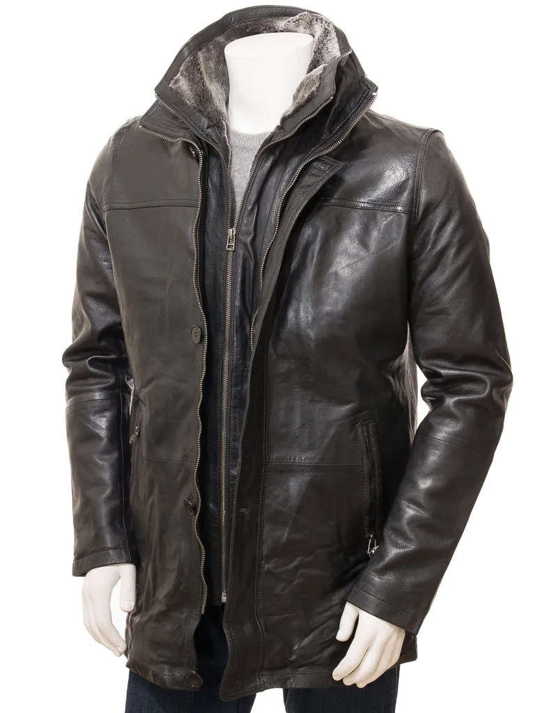 Black Leather Men's Coat: Pilton - Shop Now