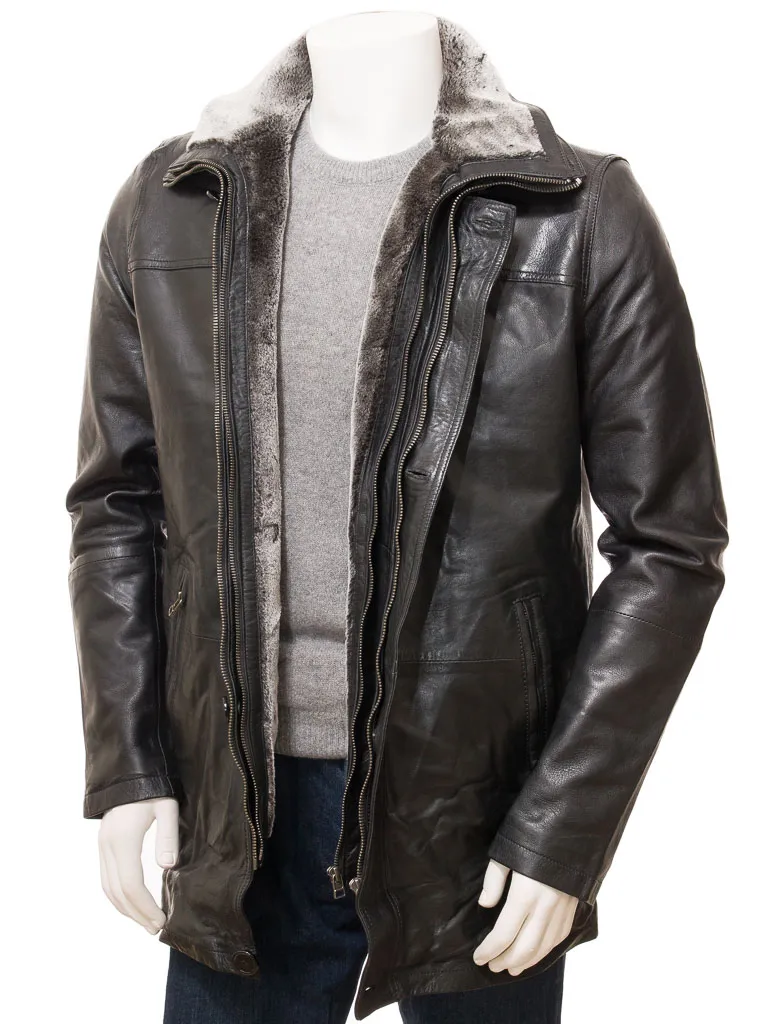 Black Leather Men's Coat: Pilton - Shop Now