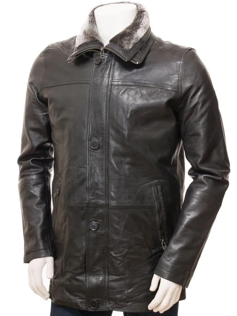 Black Leather Men's Coat: Pilton - Shop Now