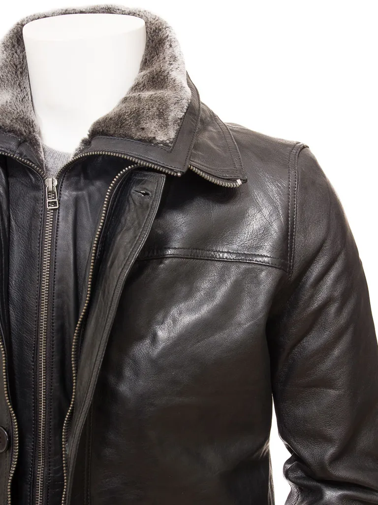 Black Leather Men's Coat: Pilton - Shop Now