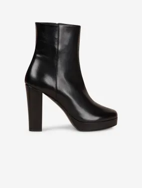 Black Leather Platform Ankle Boots