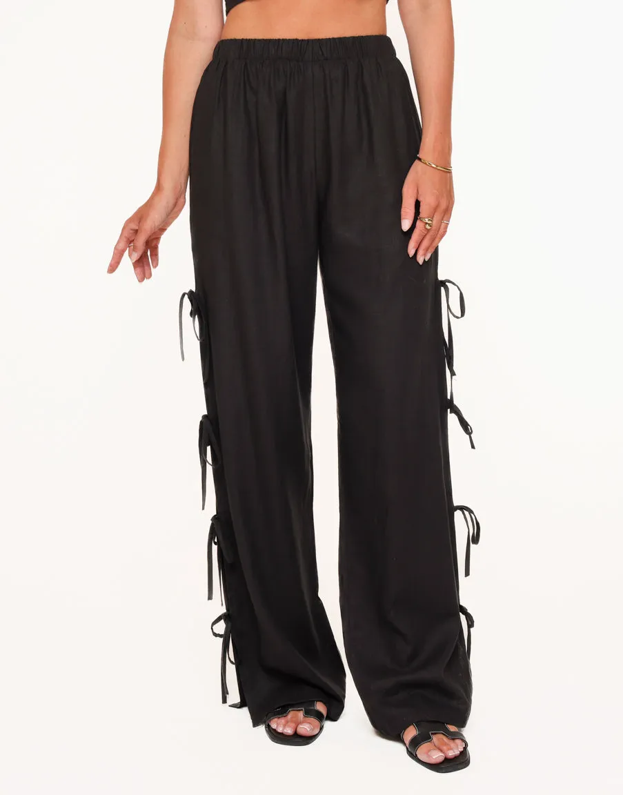 Black Linen Bow-Tie Pants