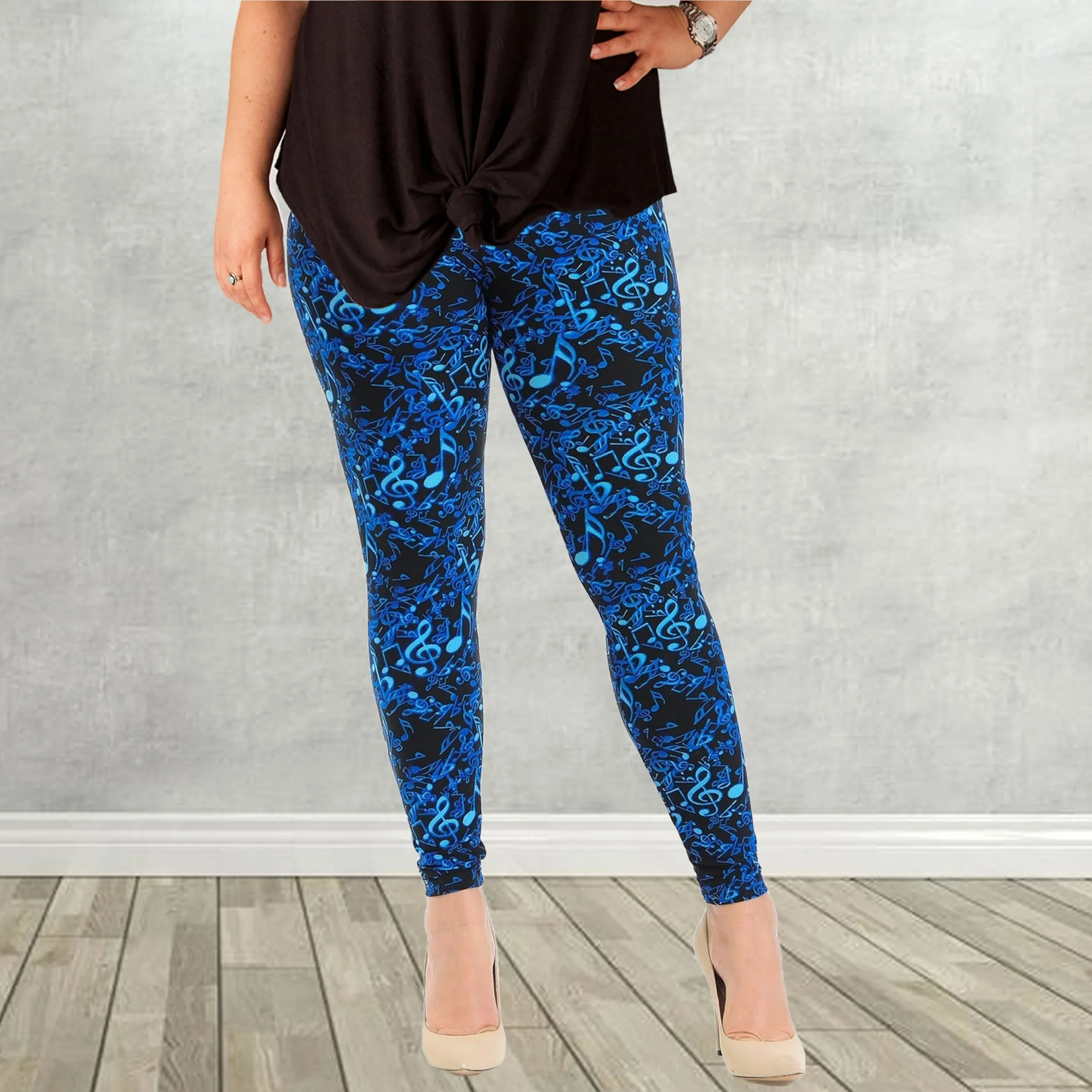 Blue Musical Note Pattern Leggings