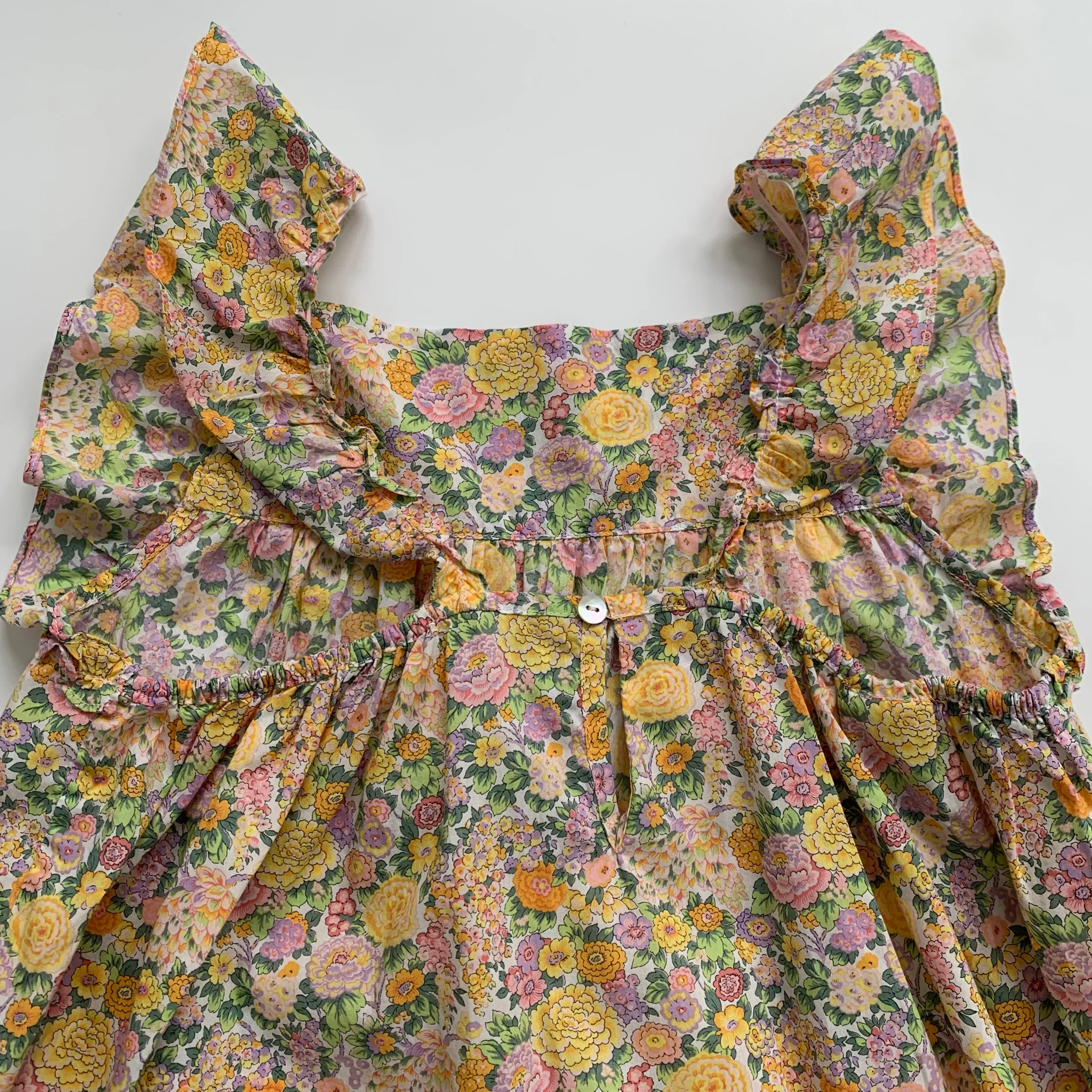 Bonton Yellow Liberty Print Summer Dress for 10-Year-Olds