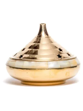 Brass Incense Burner with Mother of Pearl Inlay