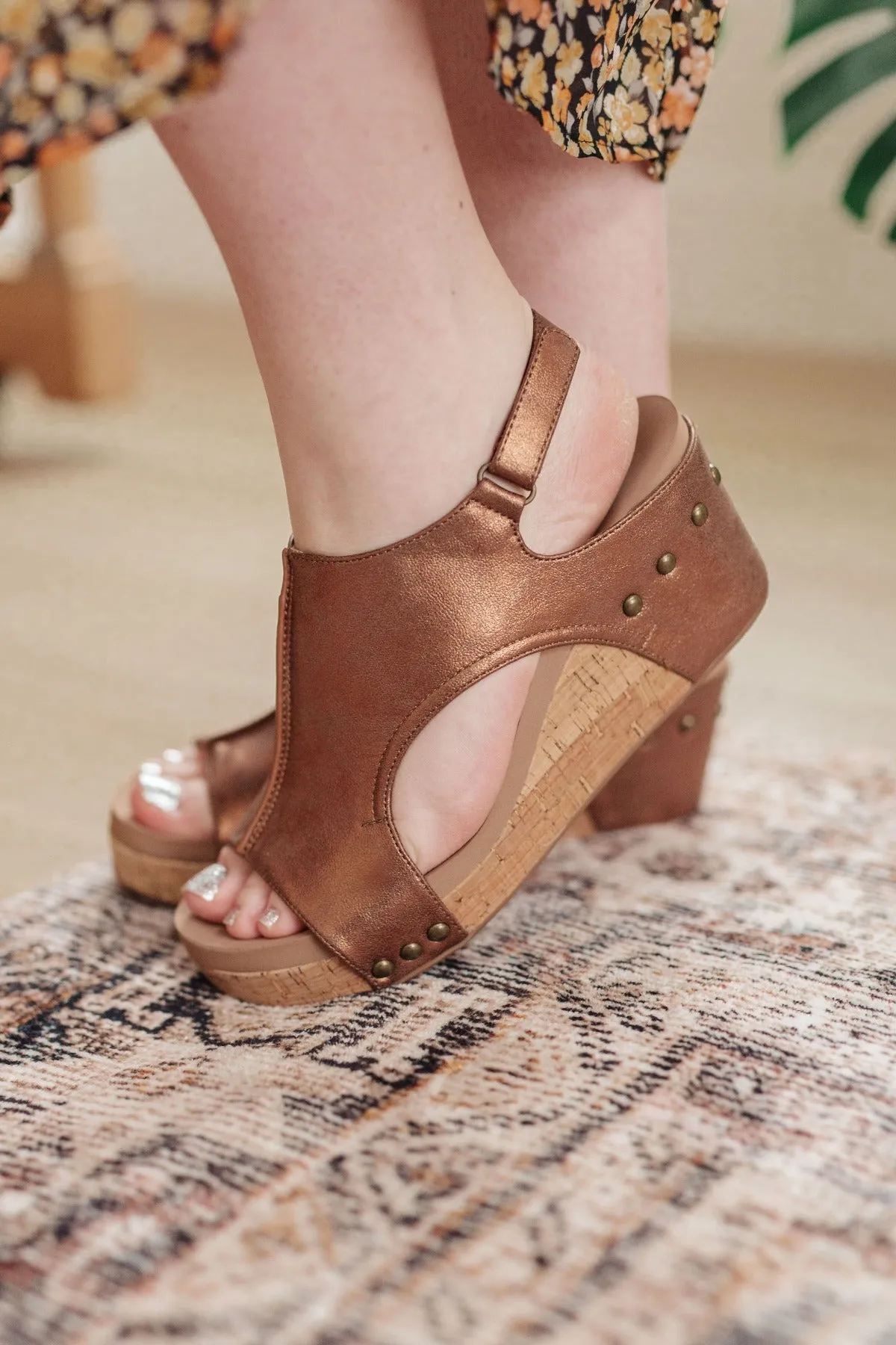 Bronze Slingback Wedge Sandals - Metallic Bronze Open-Toe Shoes