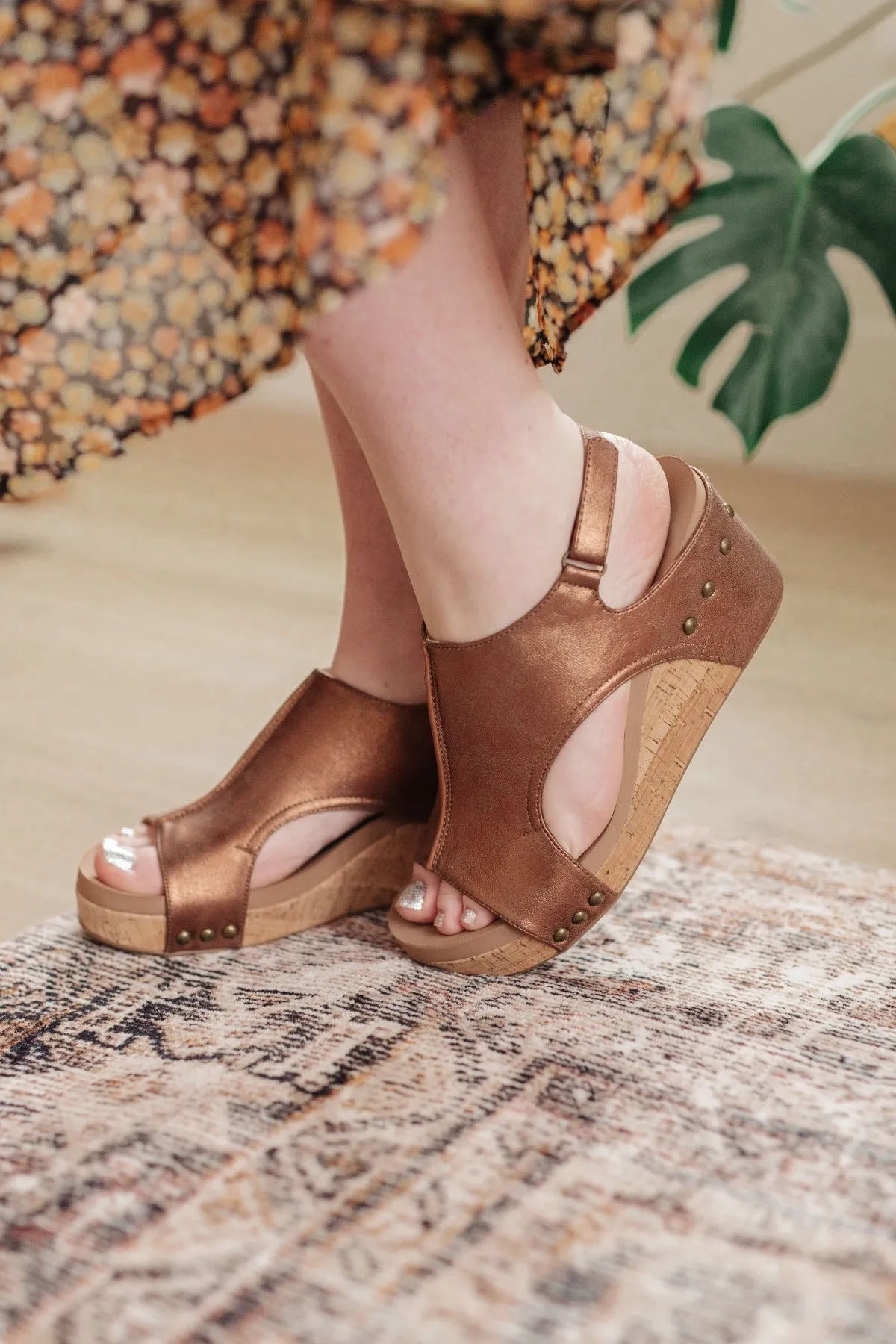 Bronze Slingback Wedge Sandals - Metallic Bronze Open-Toe Shoes