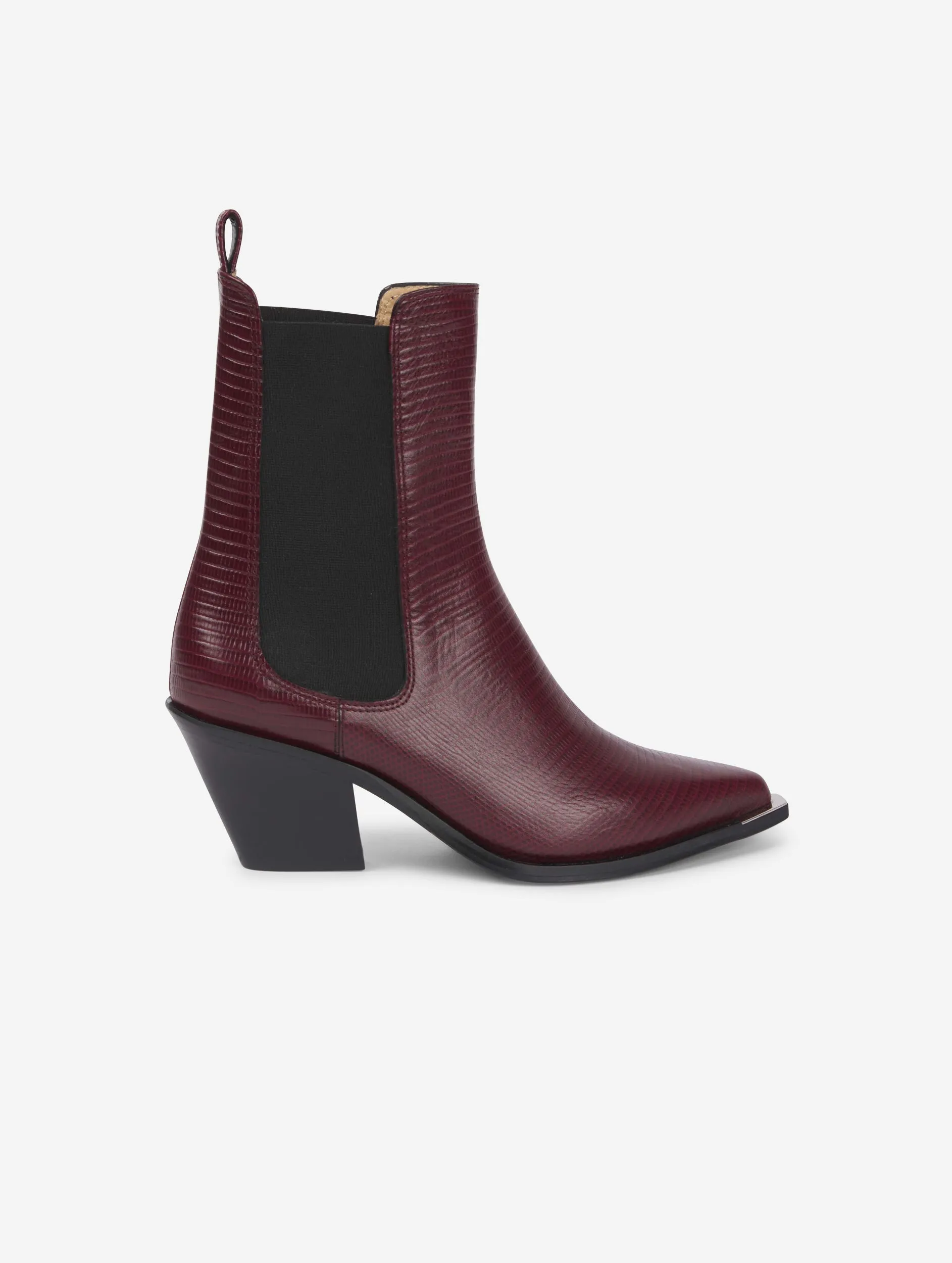 Burgundy Lizard Skin Elasticated Boots