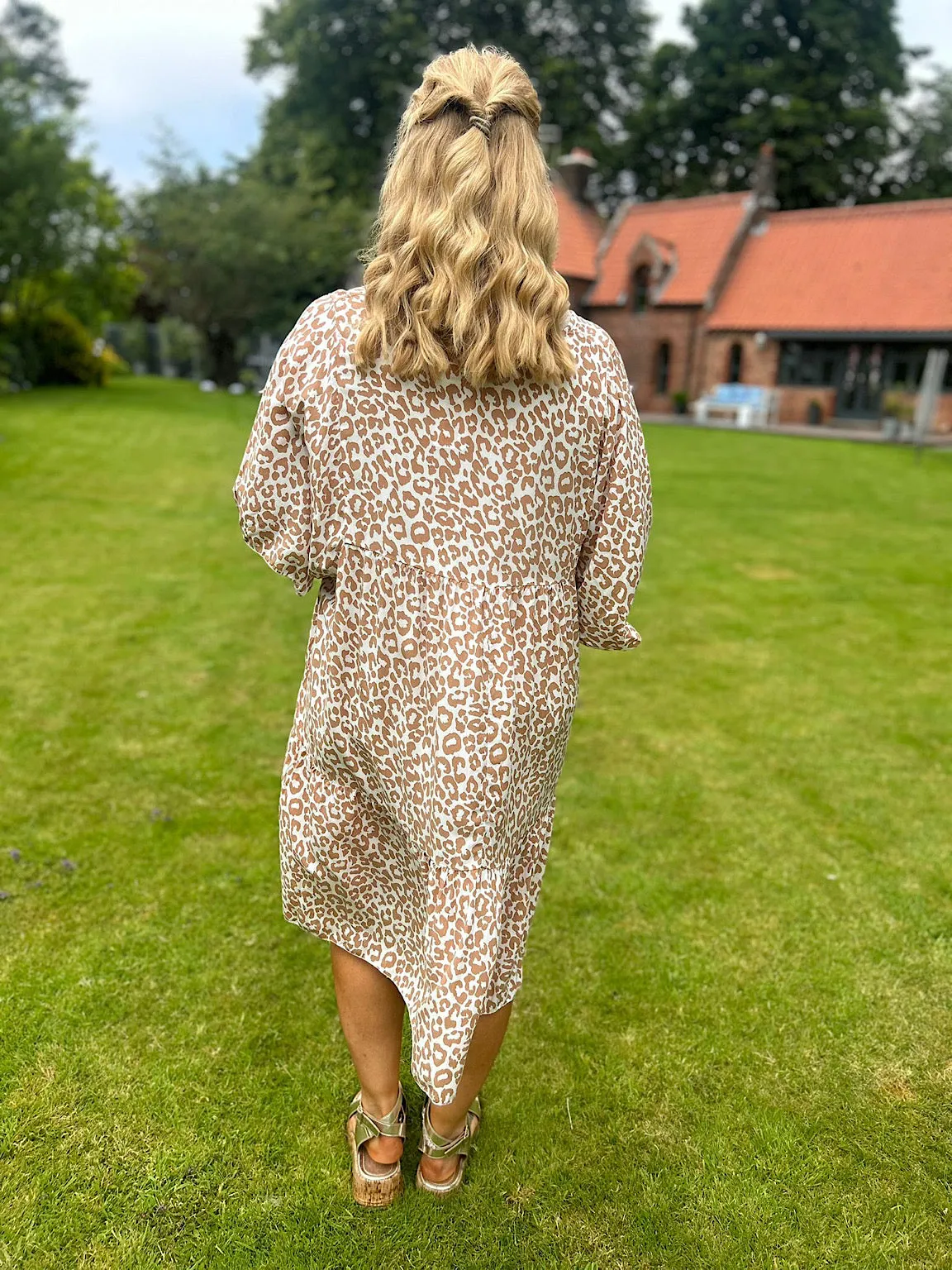 Camel Leopard Print V Neck Tunic Caitlin