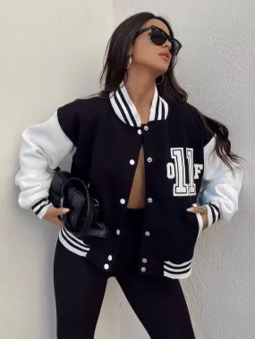 Casual Oversized Bomber Jacket for Women - Back To School Outerwear