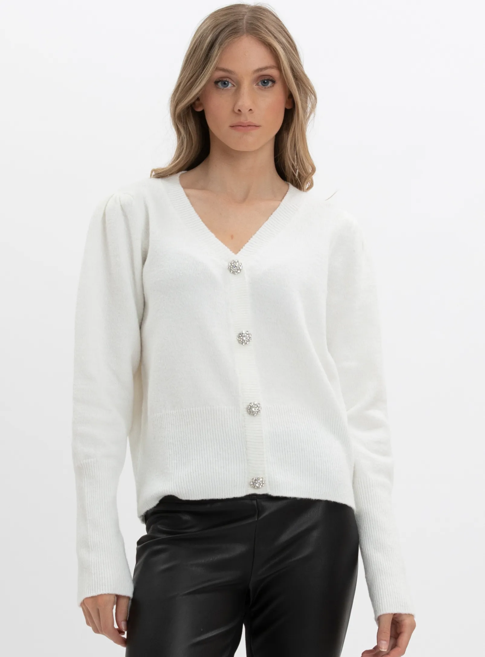 CHARLOTTE V-neck cardigan with embellished buttons