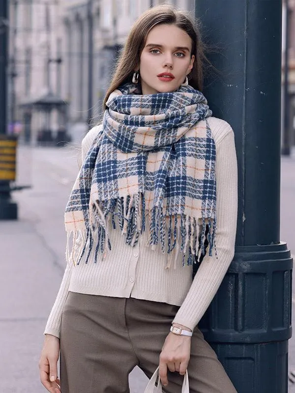 Chic Plaid Scarf with Tassel for Everyday Wear