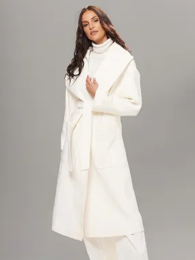 Chic White Belted Longline Overcoat for Winter