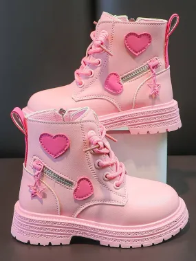 Combat Boots in Pink Hearts Pattern