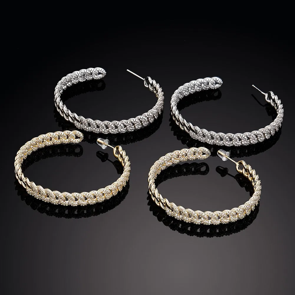 Copper Cuban Link Chain Micro Pave CZ Round Earrings for Women