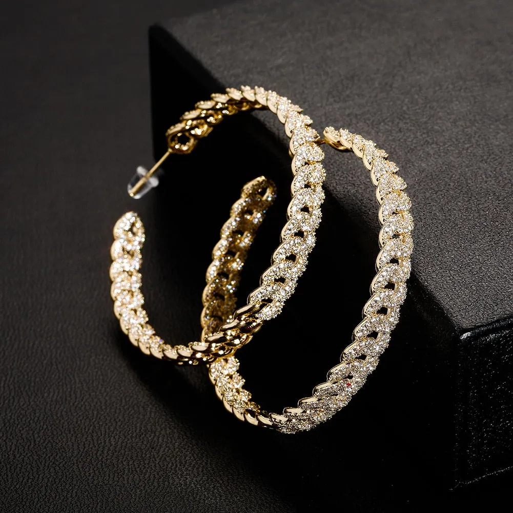 Copper Cuban Link Chain Micro Pave CZ Round Earrings for Women