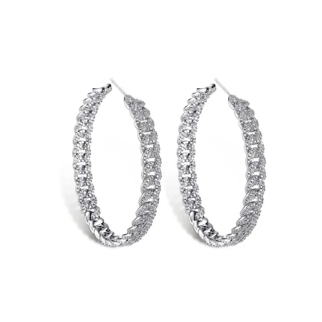 Copper Cuban Link Chain Micro Pave CZ Round Earrings for Women