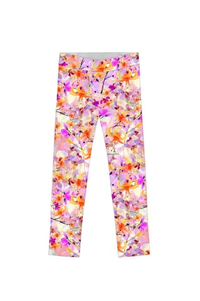 Cute Baby Pink Floral Print Girls Eco Leggings in Love Lucy.