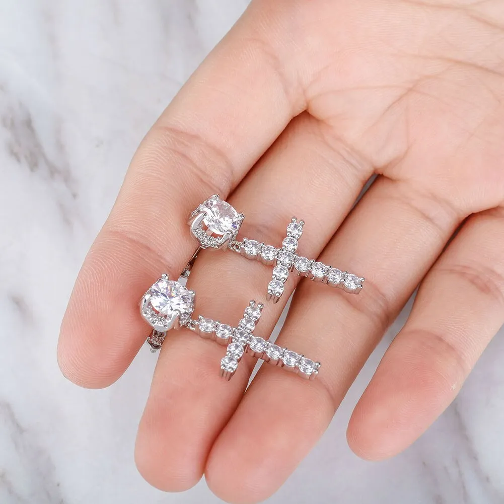 CZ Cross Drop Earrings - Classic Iced-Out Women's Fashion Jewelry