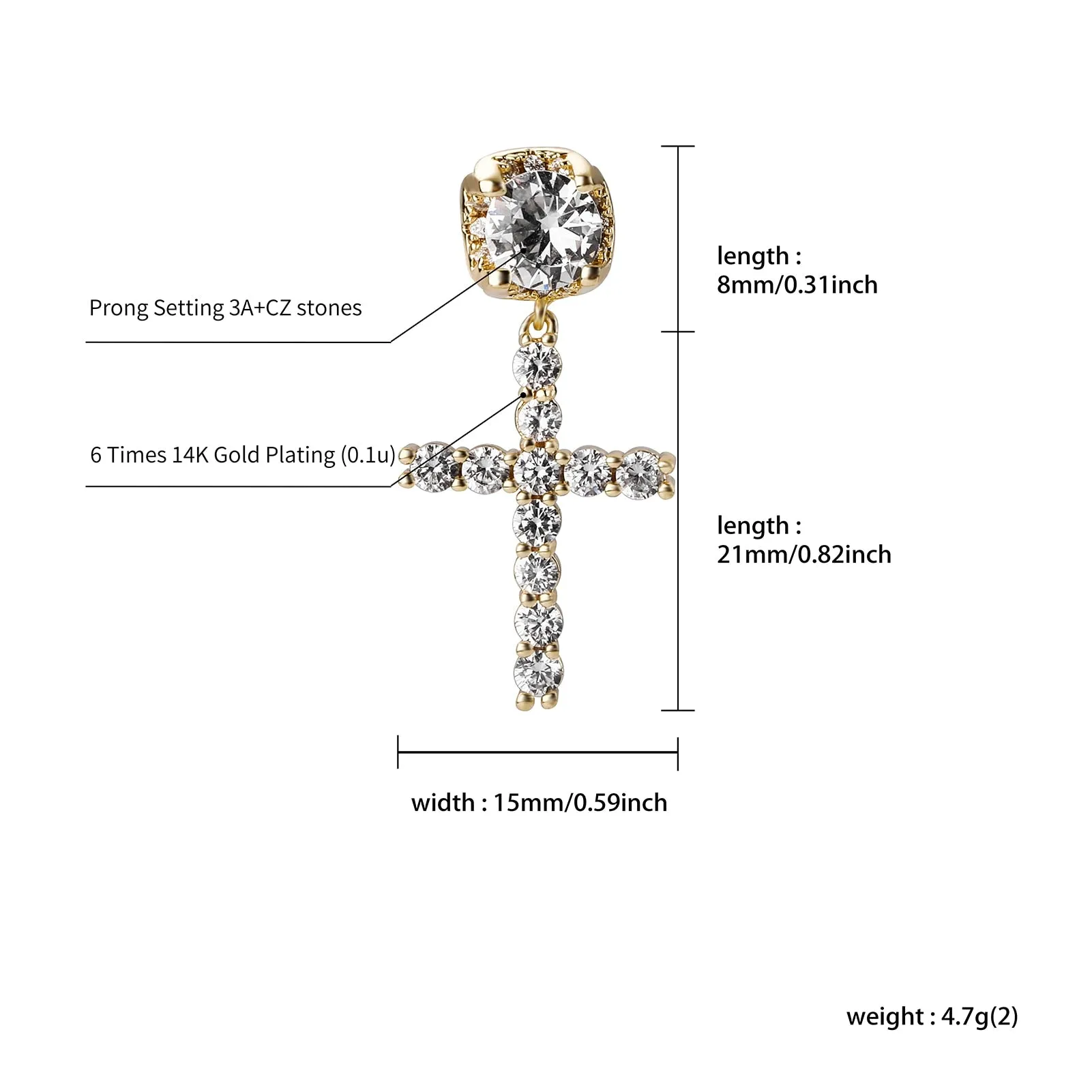 CZ Cross Drop Earrings - Classic Iced-Out Women's Fashion Jewelry