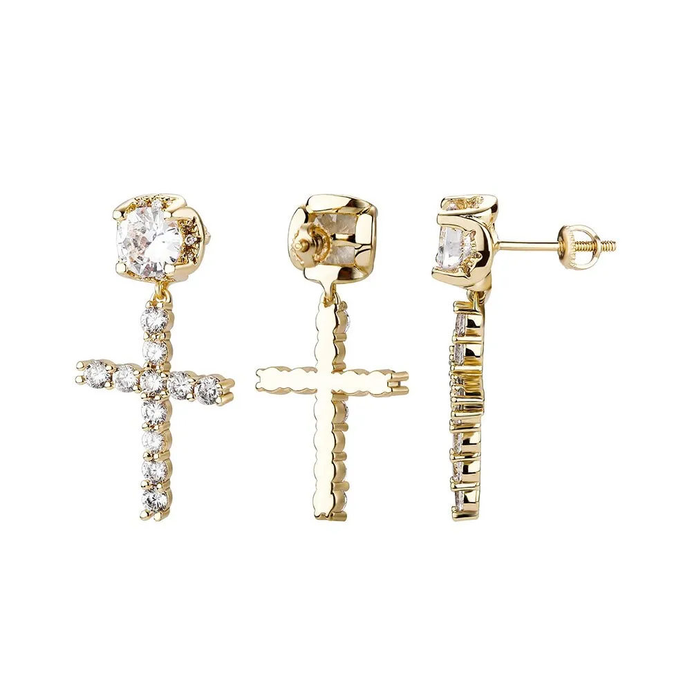 CZ Cross Drop Earrings - Classic Iced-Out Women's Fashion Jewelry