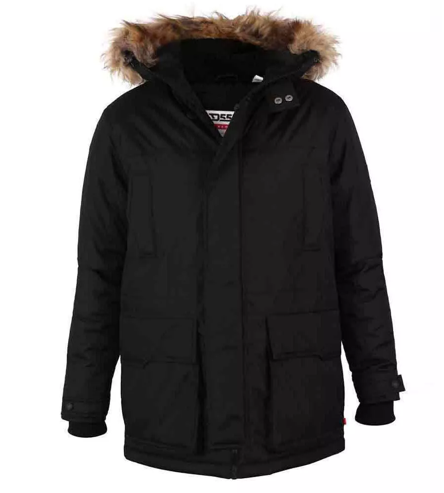 Big Men's Black Parka Style Jacket With Detachable Fur Trim (Lovett Black) from D555