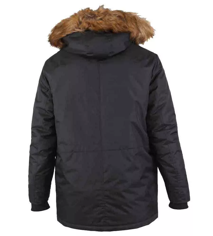 Big Men's Black Parka Style Jacket With Detachable Fur Trim (Lovett Black) from D555