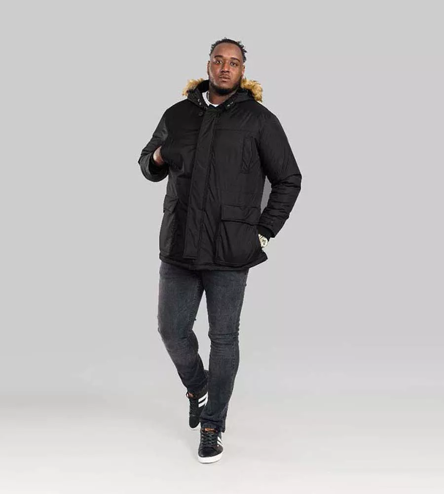 Big Men's Black Parka Style Jacket With Detachable Fur Trim (Lovett Black) from D555