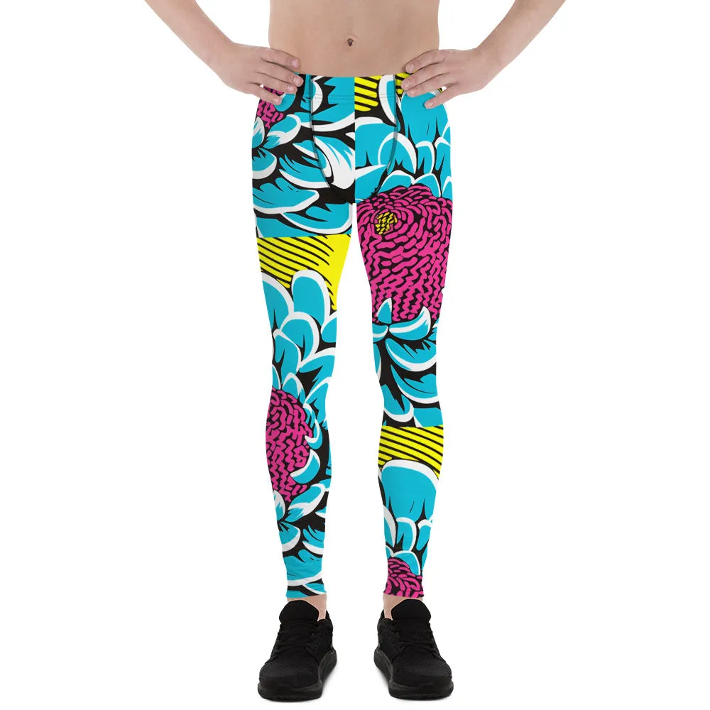 Dahlia Print Men's Athletic Leggings: Embrace Your Inner Pop Art Fan