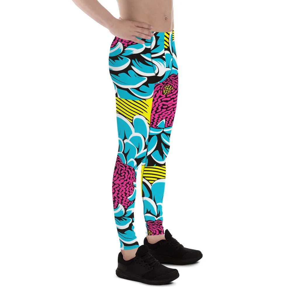 Dahlia Print Men's Athletic Leggings: Embrace Your Inner Pop Art Fan