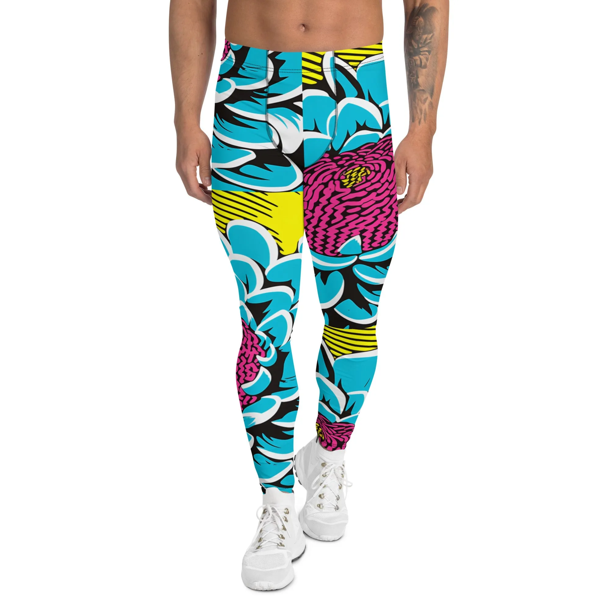 Dahlia Print Men's Athletic Leggings: Embrace Your Inner Pop Art Fan